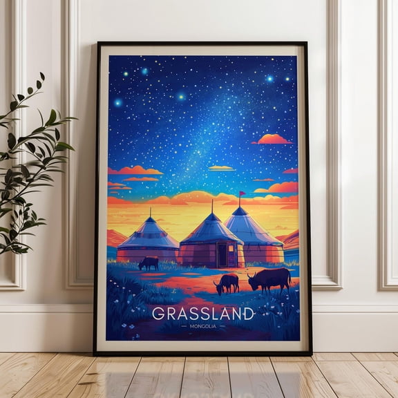 Mongolian Grassland Travel Print, Home & Office Decor, Stretched Canvas 8x10in