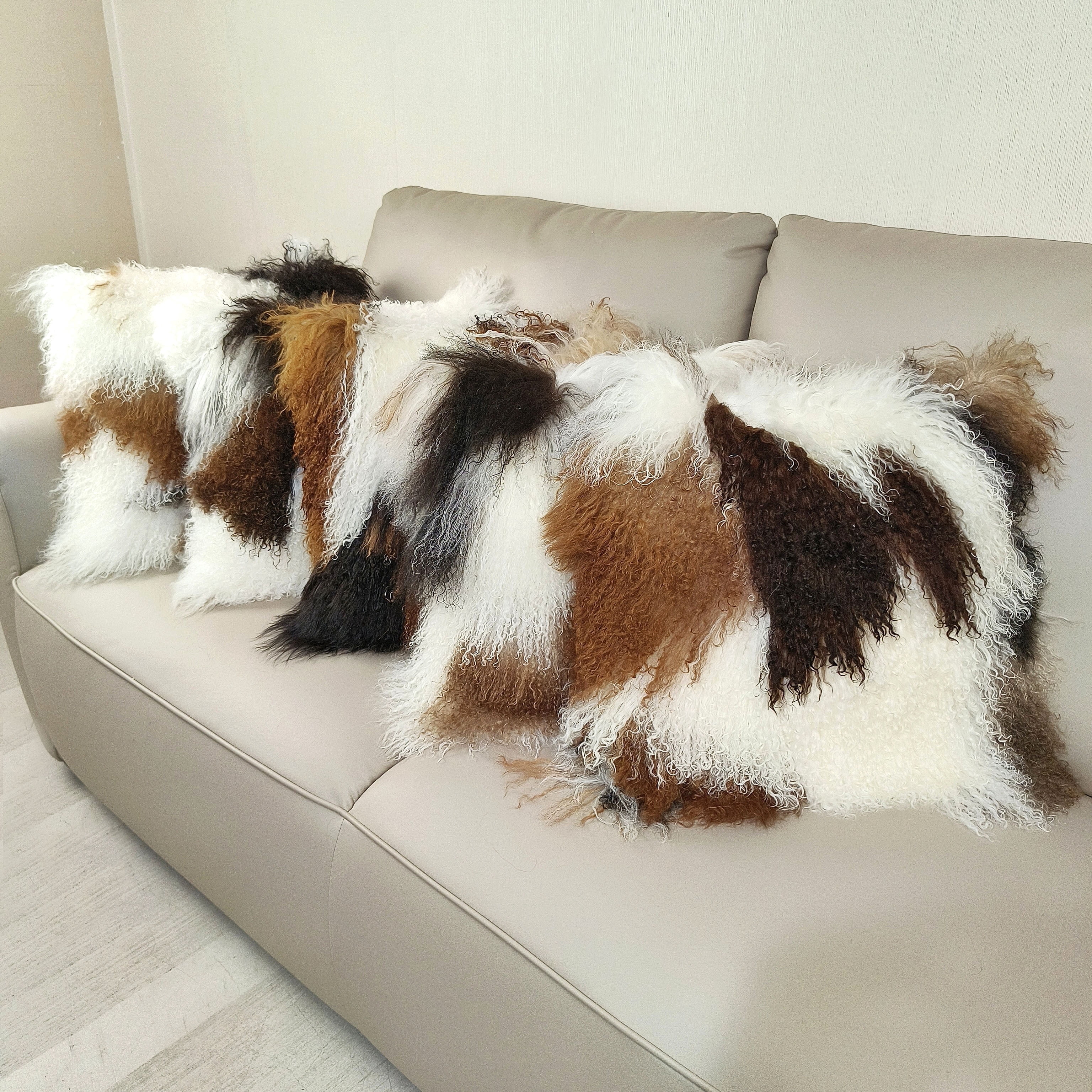 Real Tibetan Lamb Fur Throw Pillow Cover 18x18" - Super Soft Plush, Brown Or Dark Gray
