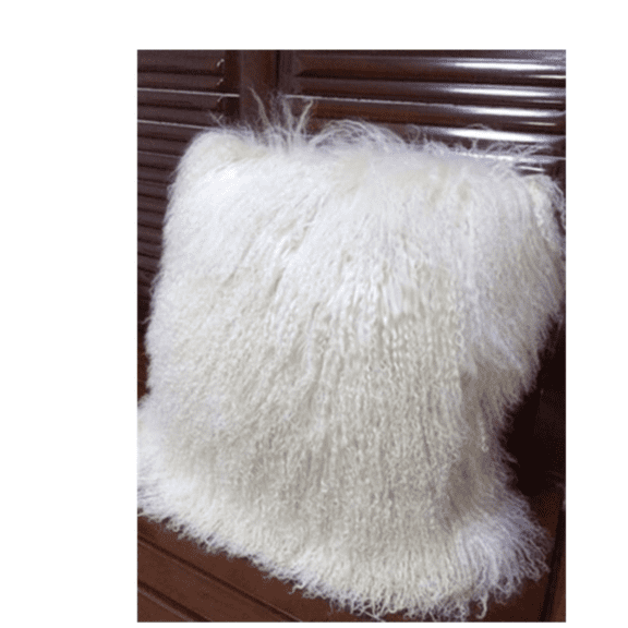 Mongolian Lamb Fur Throw Pillow Cover Soft Fluffy Decorated for Livingroom Car Accessories, 45cm (18") White