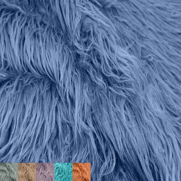 Mongolian Sheep Wool Faux Fur-Fabric by The Yard-Shaggy Mohair-for Sewing, Costumes, Pillows, Rugs, Apparel, Clothing, Decorations, Upholstery, Home DIY Project- Slate Blue