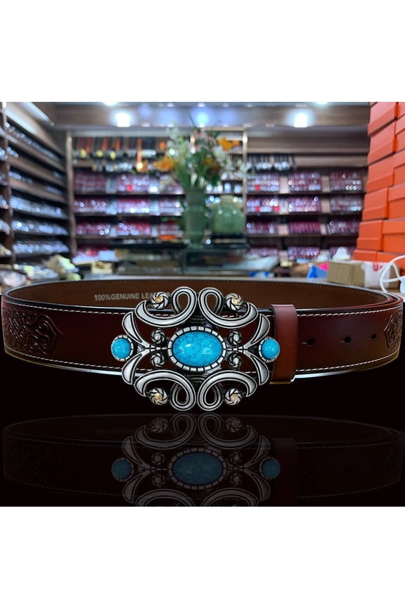 Mongolian pattern turquoise women's leather belt versatile pure cowhide belt wide fashion casual decoration jeans belt