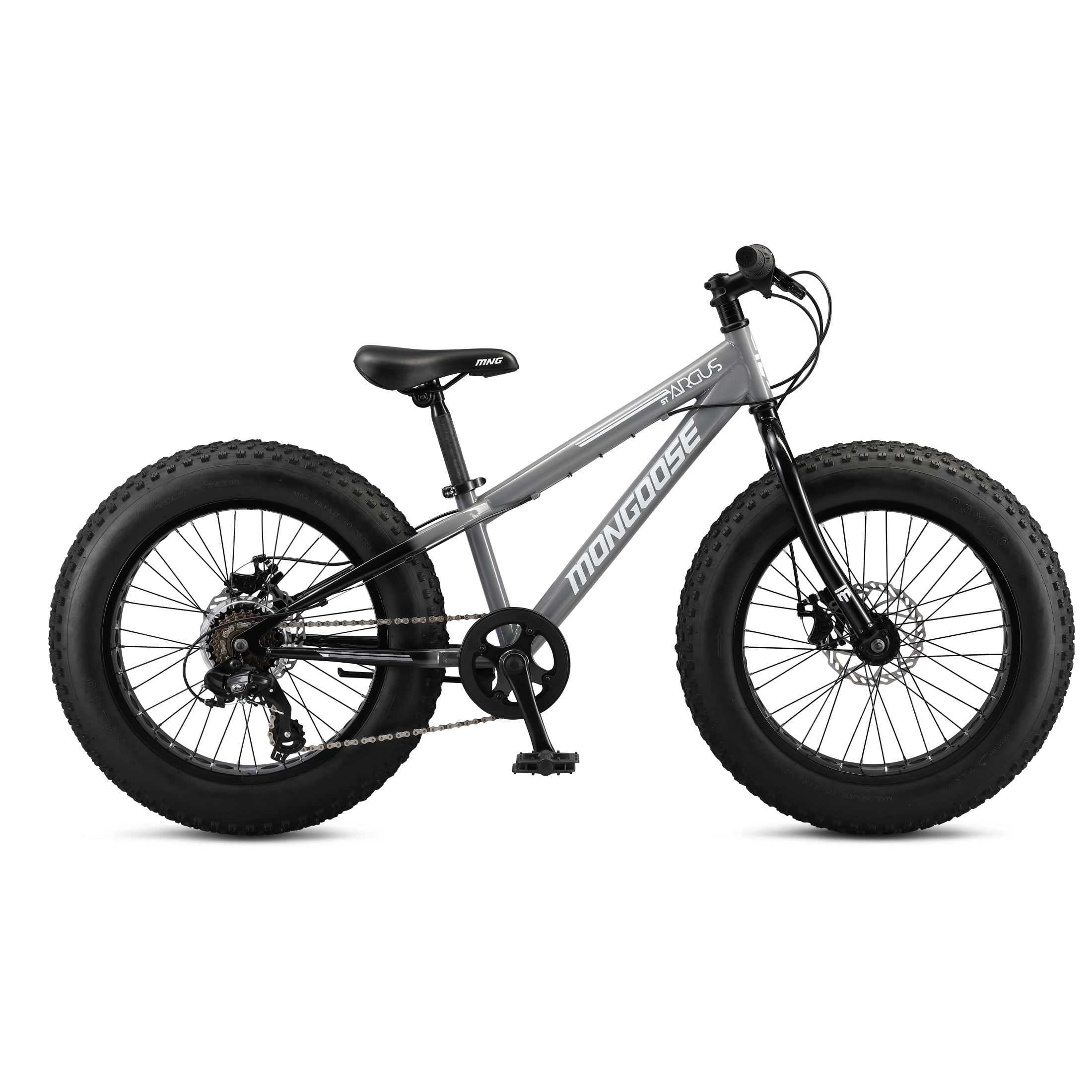 Mongoose Argus ST Fat Mountain Bike, 20 Inch Wheels, 7 Speed, Grey