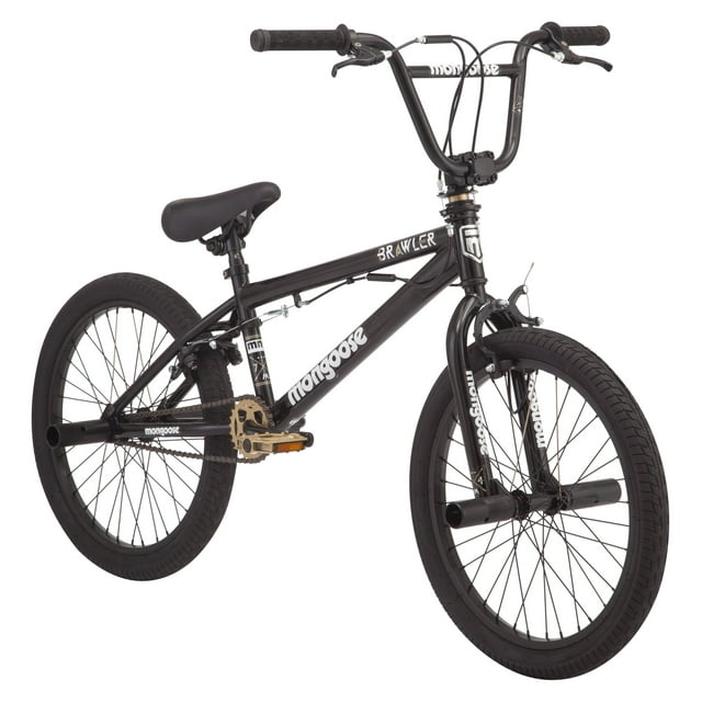Mongoose BRAWLER Boys' Freestyle BMX Bike, 20" wheels, Black