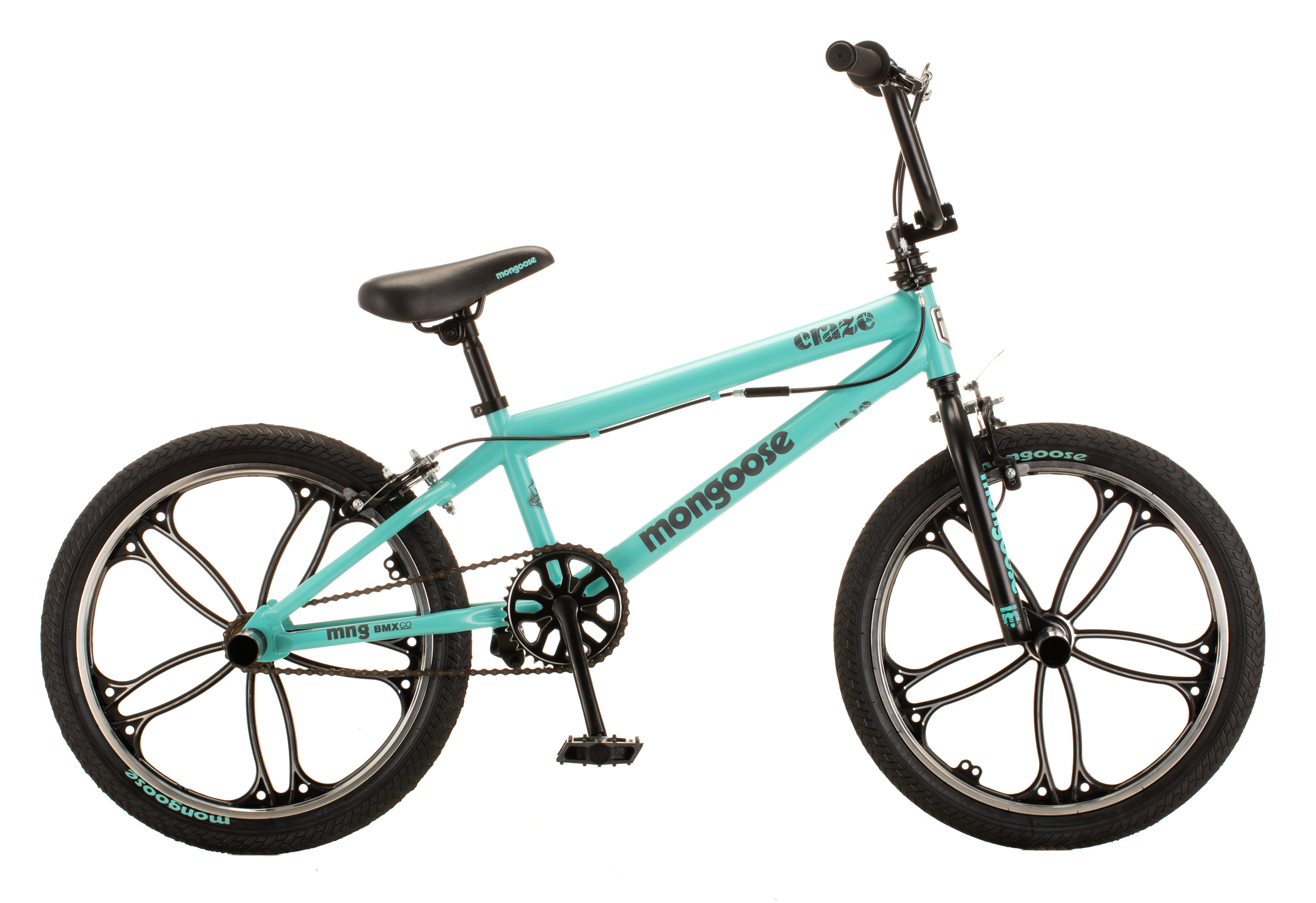 Mongoose Craze Boys and Girls 20 inch Kids BMX Bike, Ages 6+, Black and Mint - image 1 of 10