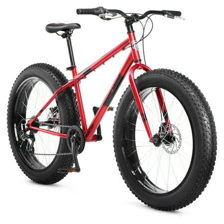 Mongoose Dolomite Fat Tire Mountain Bike, For Men and Women, 26 Inch Wheels, 4 Inch Wide Knobby Tires, 7-Speed, Adult Steel Frame, Front and Rear Brakes, Red