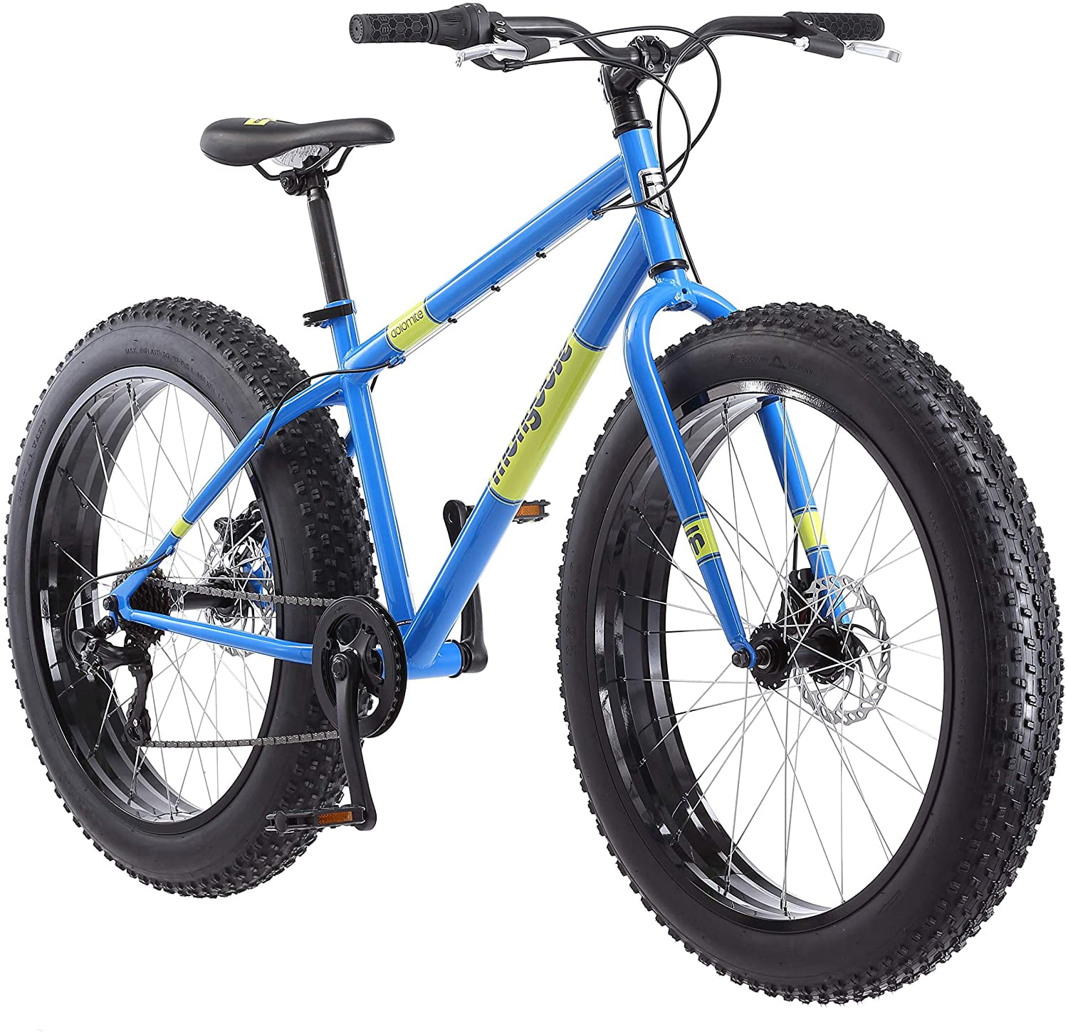 Mongoose Brandclub Mongoose Dolomite Mens Fat Tire Mountain Bike 26 In. Wheels 4 In. Wide Knobby Tires 7 Speed Steel Frame Front and Rear Brakes Light Blue