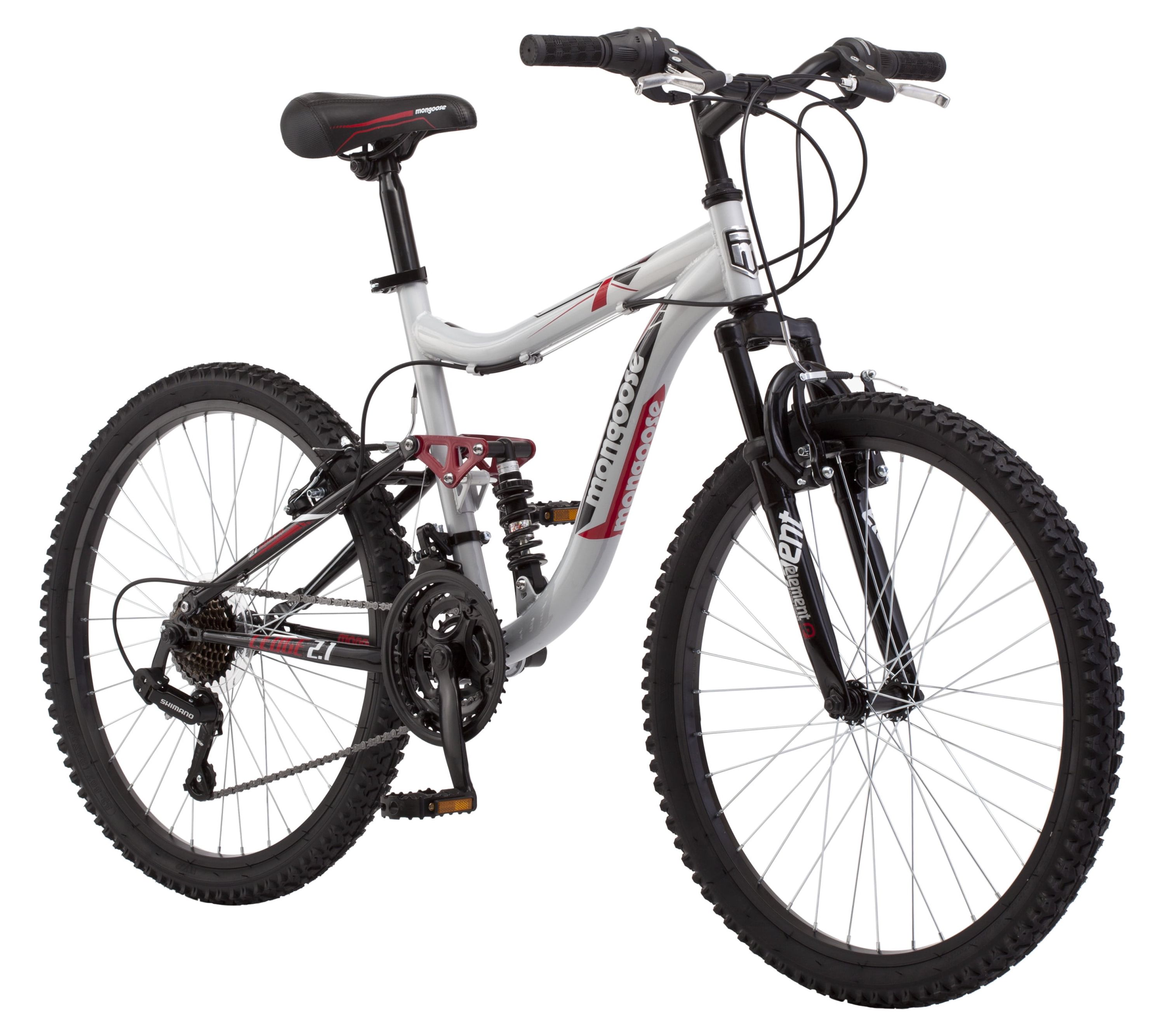 Mongoose Ledge 2.1 Mountain Bike, 24-inch wheels, 21 speeds, boys frame, Silver/Red - image 1 of 8