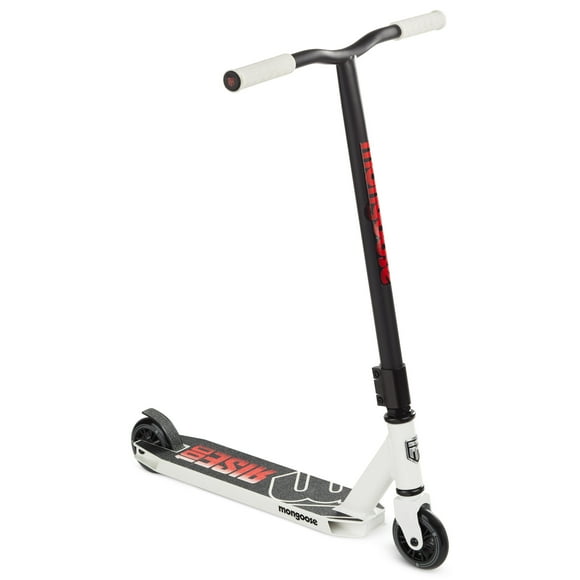 Mongoose Rise 100 Freestyle Stunt Kick Scooter, for ages 8 and up, White red