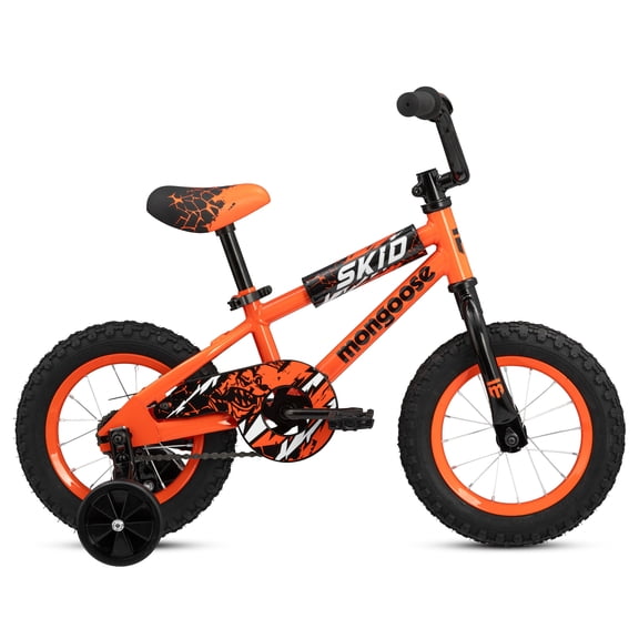 Mongoose Skid 12-in. Kids' Bike with Training Wheels, Ages 3-5 Years, Orange