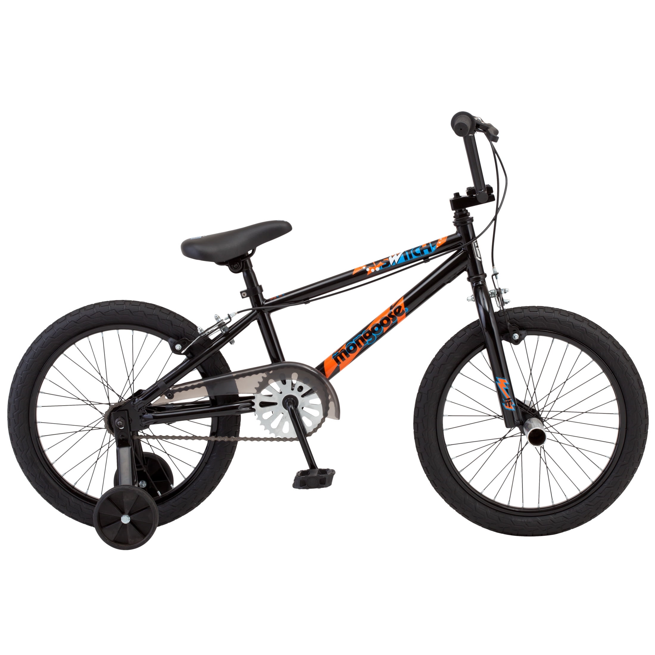 Mongoose Switch Kids Bike with Training Wheels, 18 Inch Wheels, Ages 5-9, Black