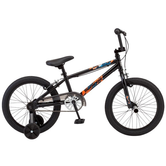 Mongoose Switch Kids Bike with Training Wheels, 18 Inch Wheels, Ages 5-9, Black
