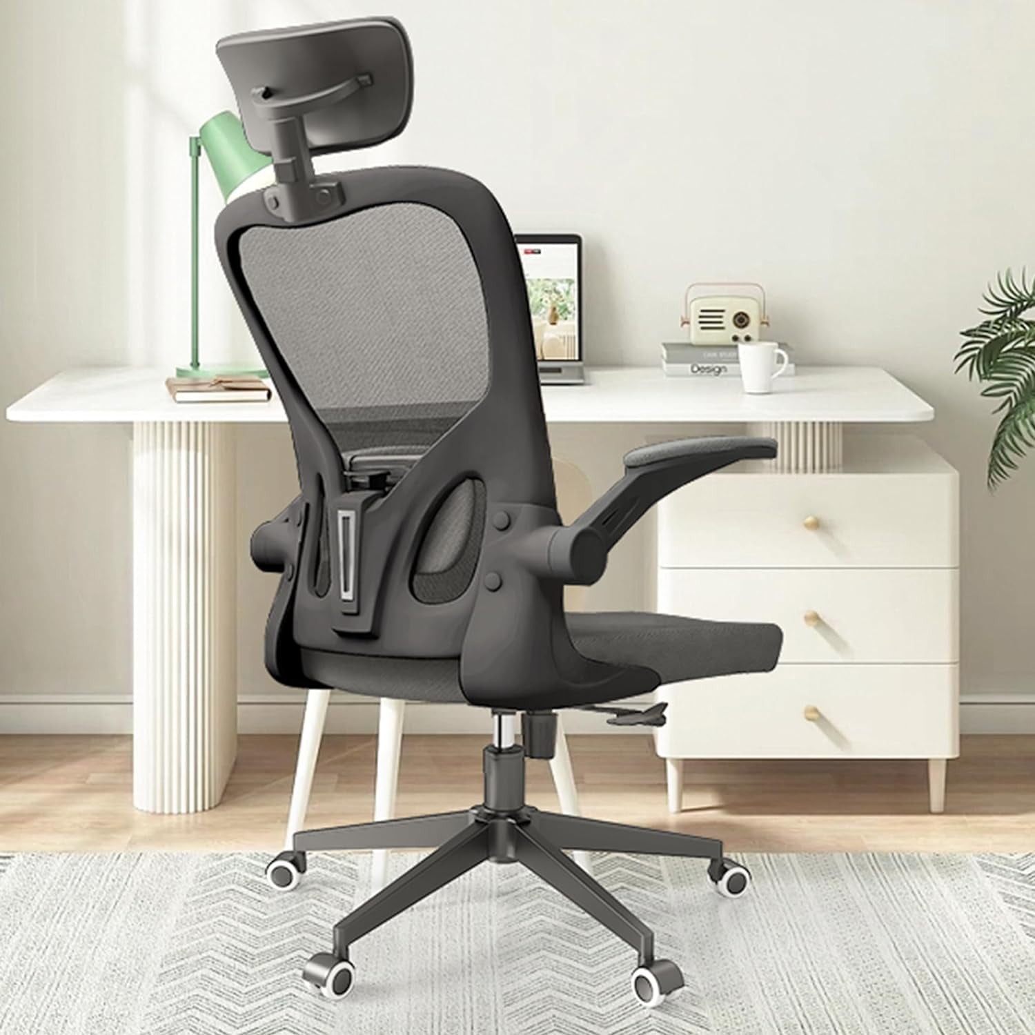 Monhey Ergonomic Office Chair with Lumbar Support & Headrest & Flipup