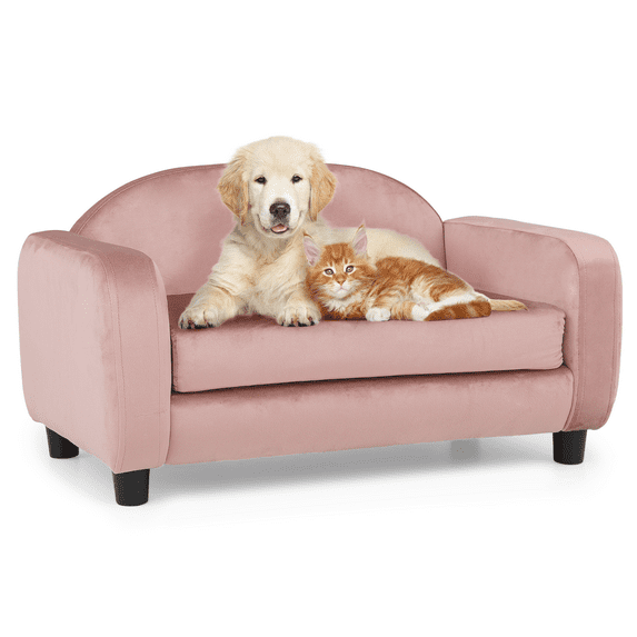 Moniboom Modern Pet Sofa 28" Wide Low Back Lounging Bed with Removable/Machine-Washable Cover, Candy Pink