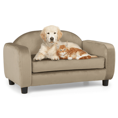 Moniboom Modern Pet Sofa 28" Wide Low Back Lounging Bed with Removable/Machine-Washable Cover, Light Brown