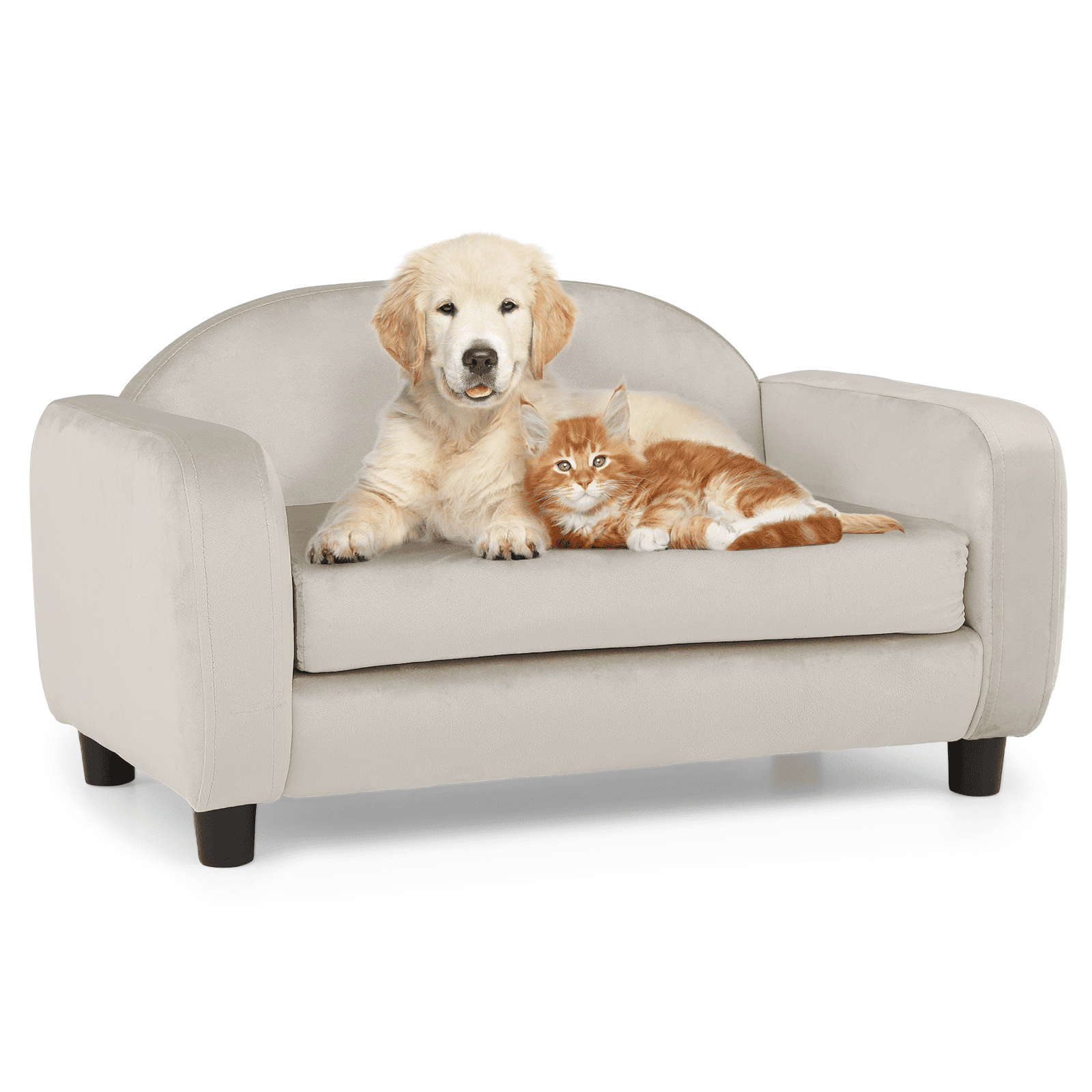 Pearl White Velvet Orthopedic Elevated Pet Sofa Bed
