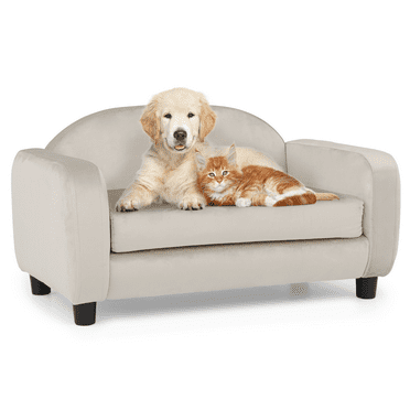 Moniboom Modern Pet Sofa 28" Wide Low Back Lounging Bed with Removable/Machine-Washable Cover, Pearl White