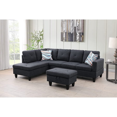 Monica 3 Piece Left Facing Sectional Sofa Set With Ottoman