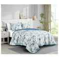 thumbnail image 1 of Monica 3-Piece Tropical Floral Quilt Set King - Blue Gray White Textured Floral Printed Microfiber Lightweight Bedspread Set for All Season, 1 of 9