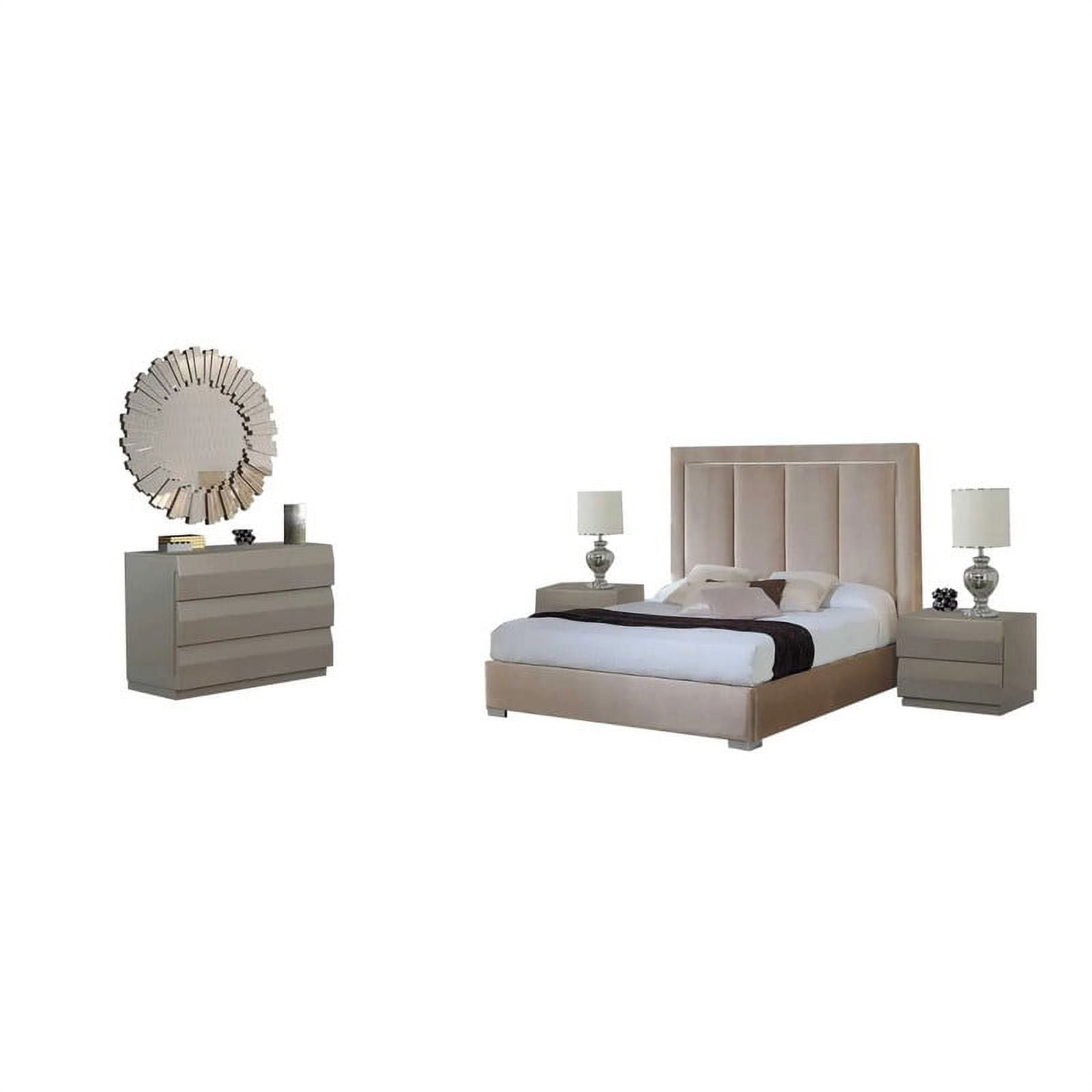 Monica 5Piece Modern Bedroom Set with Storage, Beige, King Size
