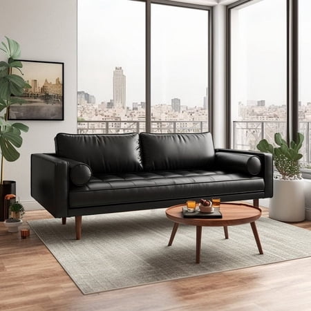 Monica 70" Faux Leather Square Arm Sofa Black
