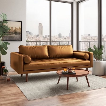 Monica 70" Faux Leather Square Arm Sofa Brown