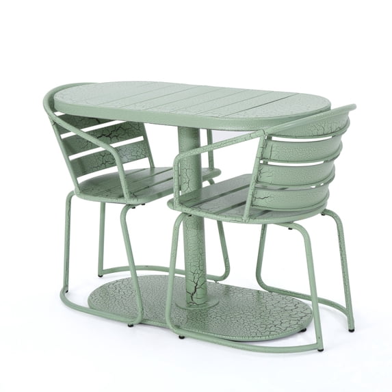 Monica Bistro Set with Table and 2 Chairs, Green Metal Patio Furniture Set for Garden Balcony Porch Deck, Outdoor Dining Seating Set of 3