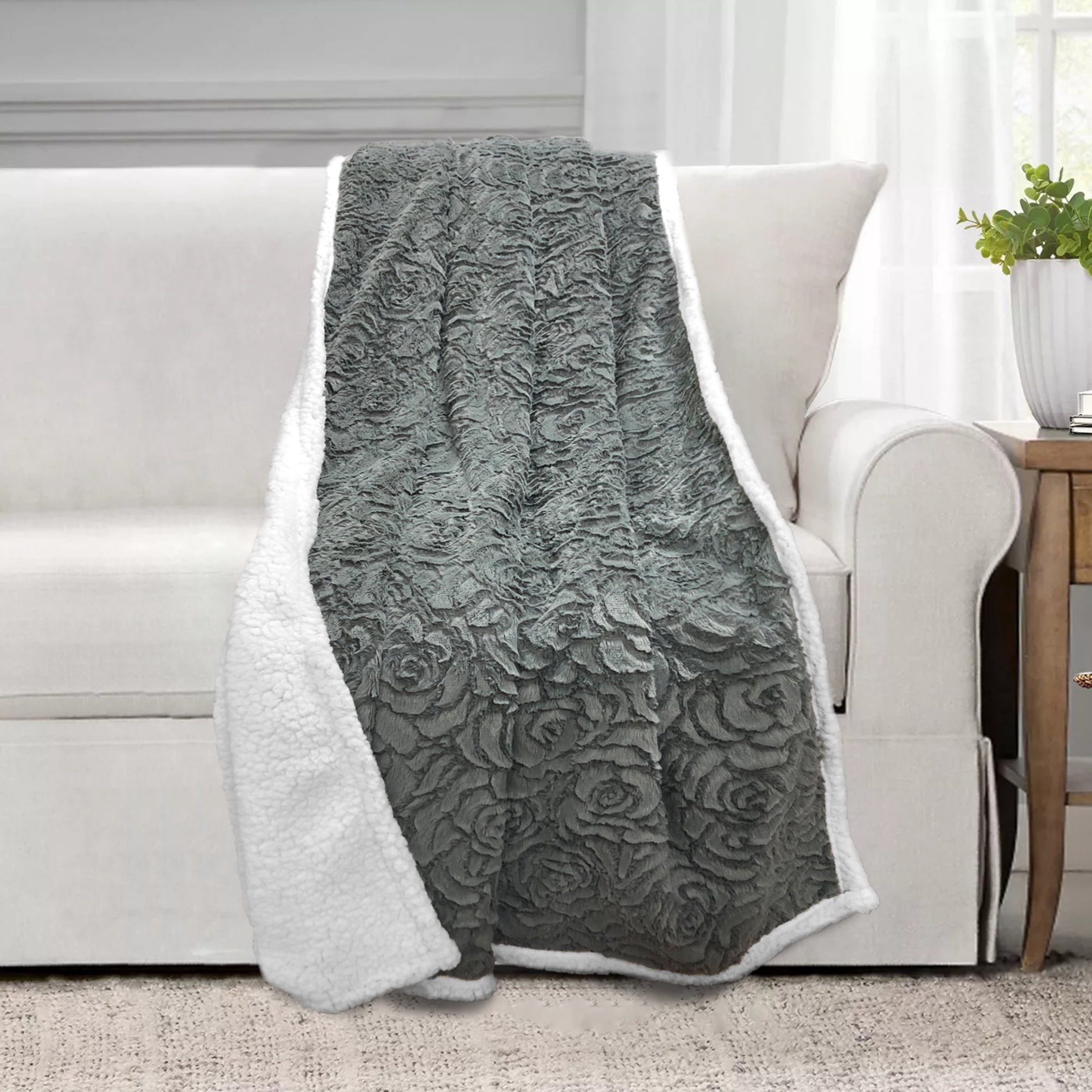 Monica Faux Fur Sherpa Throw Smoke