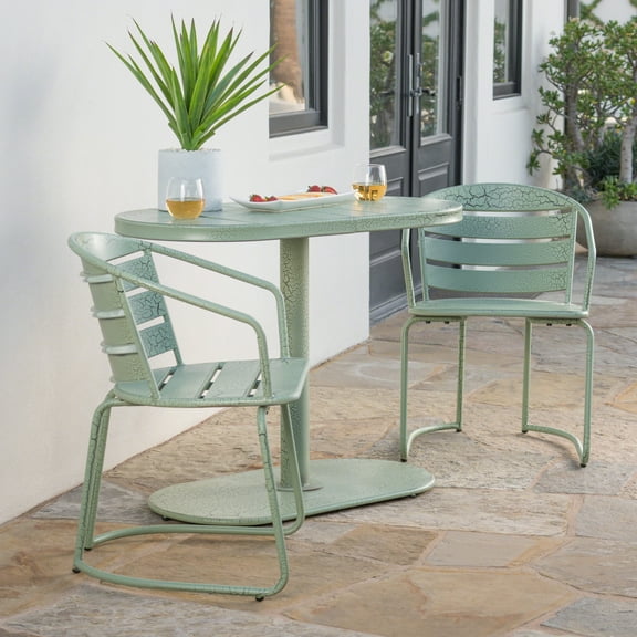 Monica Outdoor 3 Piece Iron Bistro Set, Crackle Green