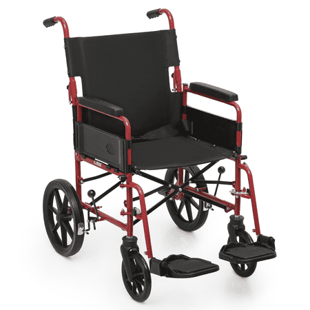 Monicare *FDA APPROVED* Transport Wheelchair with Flip Back Backrest & Swing-Away Footrests, Folding Transport Chair with 360? Front Wheels, 300lbs Weight Capacity, Red