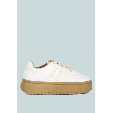Monigue Faux Leather Cross Stitch Detail Sneakers