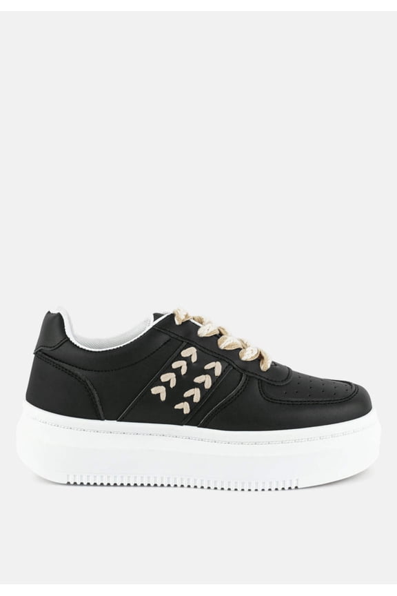 Monigue Faux Leather Cross Stitch Detail Sneakers
