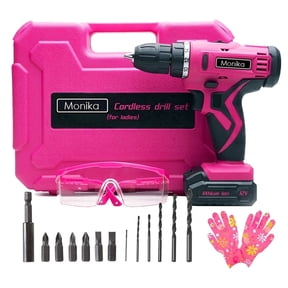 Monika 12V Pink Lithium Cordless Drill Driver Kit, 18+1 Torque & Variable Speed, LED Light for DIY Home and Office