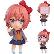 Monika Anime Figure Monika/Yuri/Sayorii Action Figures Q Version Cartoon Game Characters Model Replaceable Face and Accessory PVC Statue Ornaments Desktop Collection Gifts Fans Sayorii