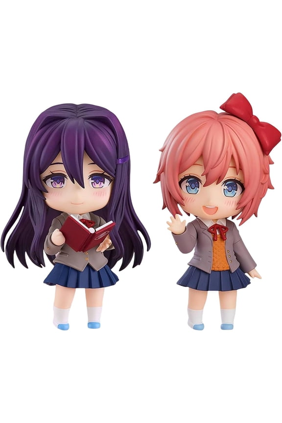 Monika Anime Figure Monika/Yuri/Sayorii Action Figures Q Version Cartoon Game Characters Model Replaceable Face and Accessory PVC Statue Ornaments Desktop Collection Gifts Fans (Yuri+Sayorii)