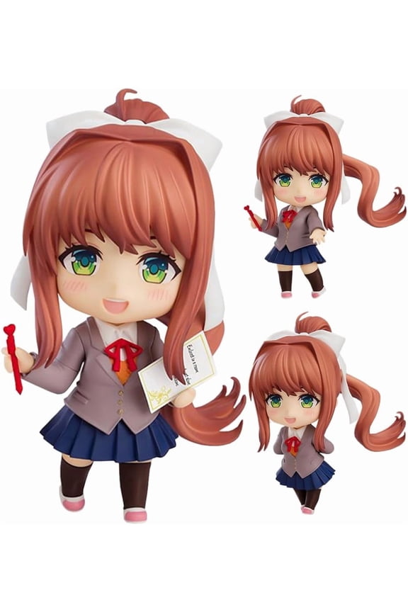 Monika Anime Figure Yuri Action Figurine Cartoon Interchangeable Face Model with Accessories PVC Anime Statue Collection Desktop Ornaments