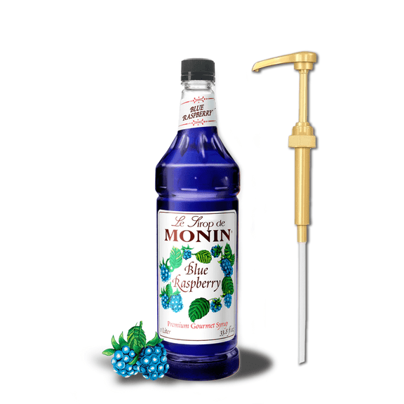 Monin Blue Raspberry Premium Gourmet Syrup 1 Liter + Gold Pump