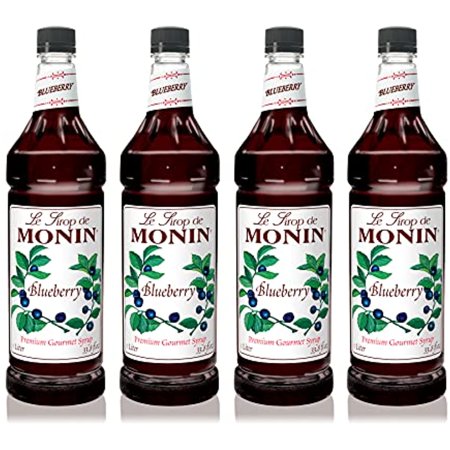 Monin - Blueberry Syrup, Mildly Sweet & Tart Blueberry Flavor, Great For Teas, Lemonades, Smoothies, & Cocktails, Gluten-Free, Non-Gmo (1 Liter, 4-Pack)