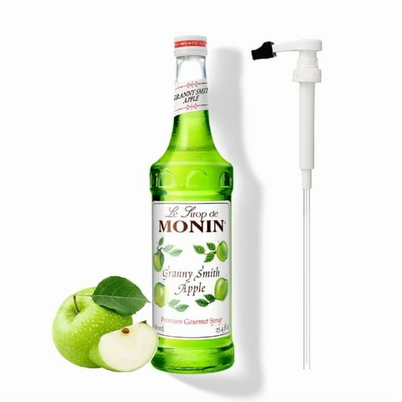 Monin Granny Smith Apple Flavouring Syrup, 25.4 fl oz (750ml) Glass Bottle with Absol White Pump