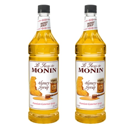 Monin - Honey Syrup, Smooth Sweet Honey Flavor, Great For Teas, Lemonades, Cocktails, & Coffee, Gluten-Free, Non-Gmo (1 Liter, 2-Pack) Packaging May Vary