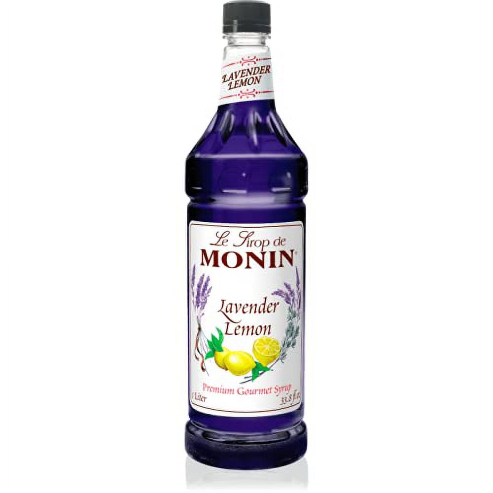 Monin - Lavender Lemon Syrup, Soothing Lavender & Citrus Flavored Syrup, Coffee Syrup, Natural Flavor Drink Mix, Simple Syrup For Coffee, Cocktails, Soda, & More, Gluten-Free, Clean Label (1 Liter)
