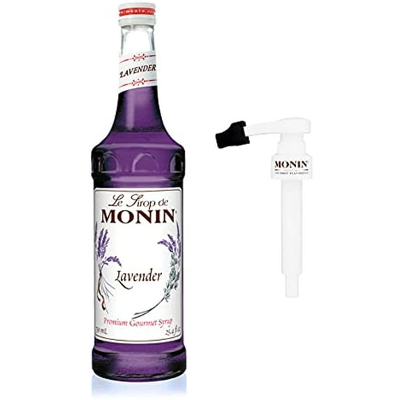 Monin - Lavender Syrup Box Set, Aromatic And Floral, Natural Flavors, Great For Cocktails, Lemonades, And Sodas, Non-Gmo, Gluten-Free, Includes Bpa Free Pump And Box (750 Ml)