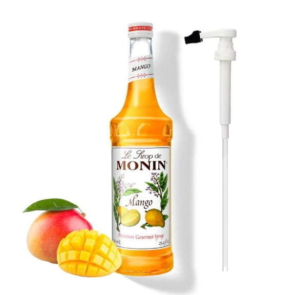 Monin Mango Flavouring Syrup, 25.4 fl oz (750ml) Glass Bottle with Absol White Pump