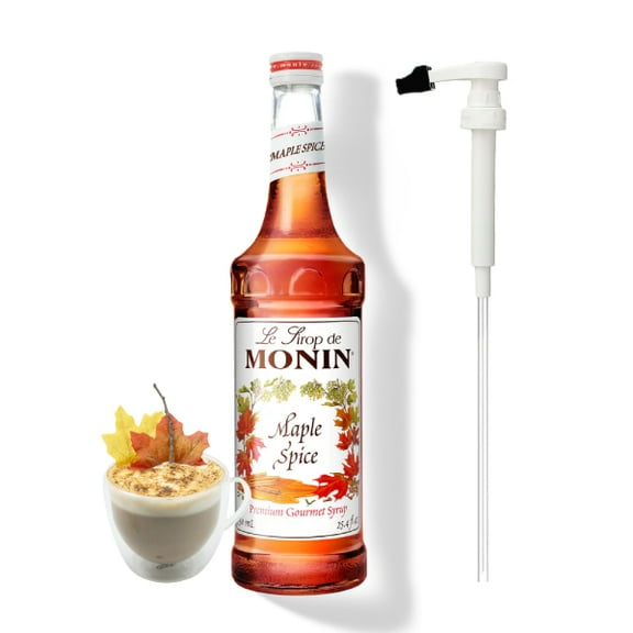Monin Maple Spice Flavouring Syrup, 25.4 fl oz (750ml) Glass Bottle with Absol White Pump