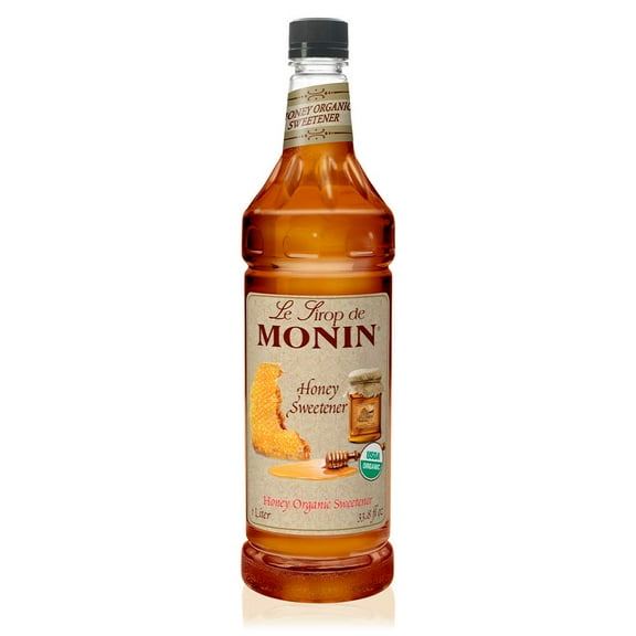 Monin - Organic Honey Sweetener, Low-Calorie Liquid Sweetener, Sugar Substitute, Coffee Syrup, Made With Organic Honey, Simple Syrup For Cocktails, Iced Tea, & More, Clean Label (1 Liter)