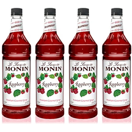 Monin - Raspberry Syrup, Sweet And Tart, Great For Cocktails And Lemonades, Gluten-Free, Non-Gmo (1 Liter, 4-Pack)