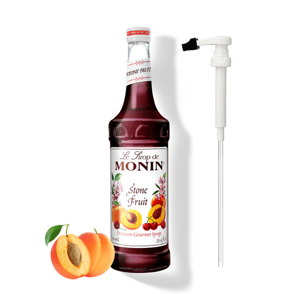 Monin Stone Fruit Flavouring Syrup, 25.4 fl oz (750 mL) Glass Bottle + Pump