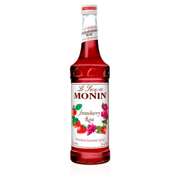 Monin - Strawberry Rose Syrup, Strawberry Rose Flavoring, Strawberry Rose Flavored Syrup, Coffee Flavoring, Natural Flavoring, Great For Lattes, Teas, Lemonades, Cocktails, & More (750 Ml)