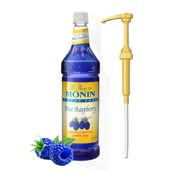 Monin Sugar Free Blue Raspberry Flavouring Syrup, 33.8 fl oz + Gold Pump
