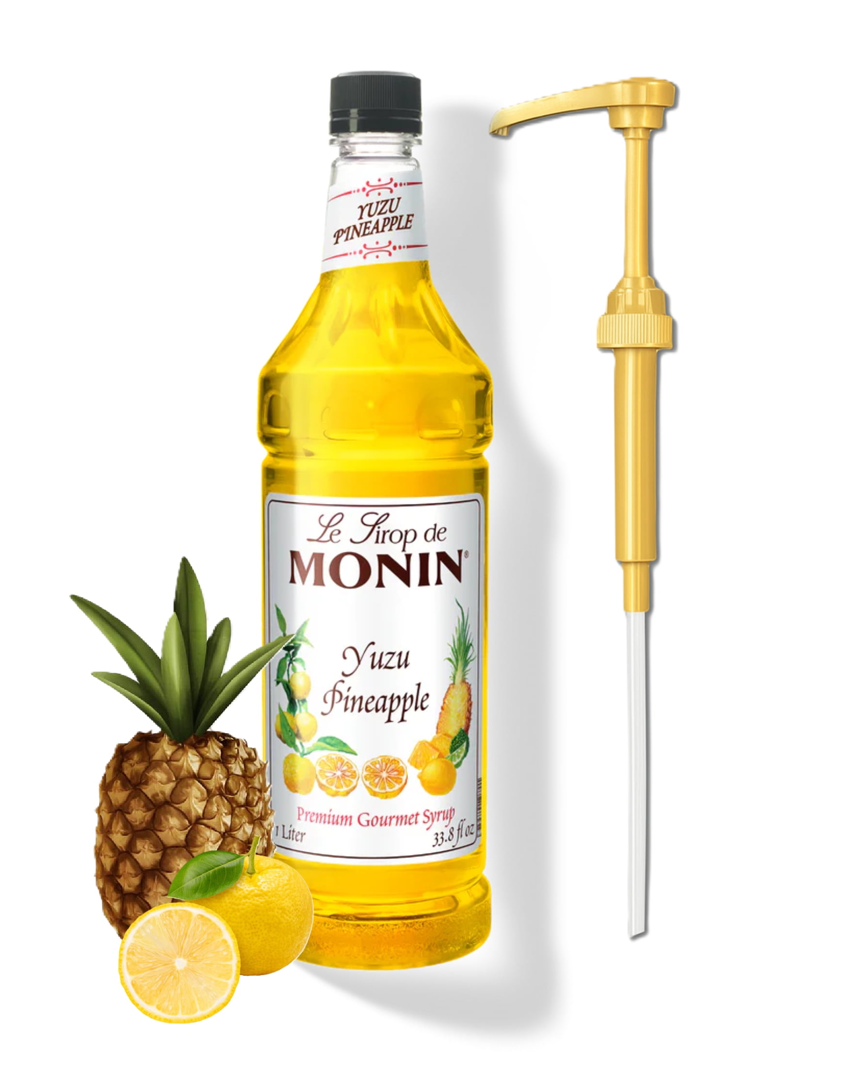 Monin Yuzu Pineapple Flavouring Syrup, 33.8 fl oz + Gold Pump