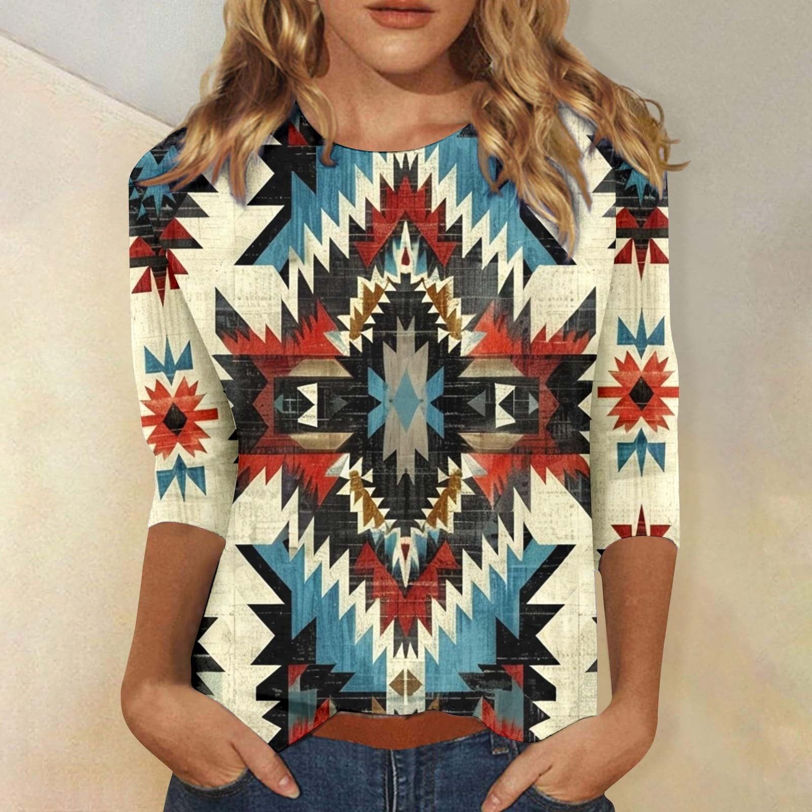 Monintic Womens 3/4 Sleeve Cotton Casual T Shirts Stretchy Crew Neck Beige 3X Basic Tees Loose Fit Winter Clothes Clearance Sale Buy Again My Orders Ropa Para Mujer En oferta De LiquidacióN